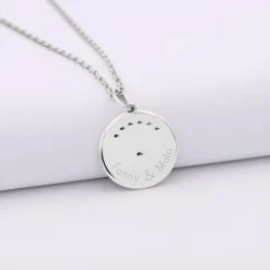 Pendentif personnalisé médaille Lune zircons crépuscule gravée argent 16 mm