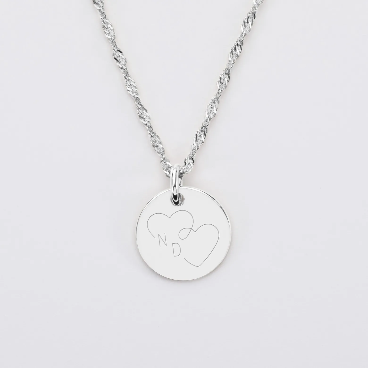 Pendentif personnalisé médaille gravée argent 15 mm - Edition spéciale mariage Coeur Infini