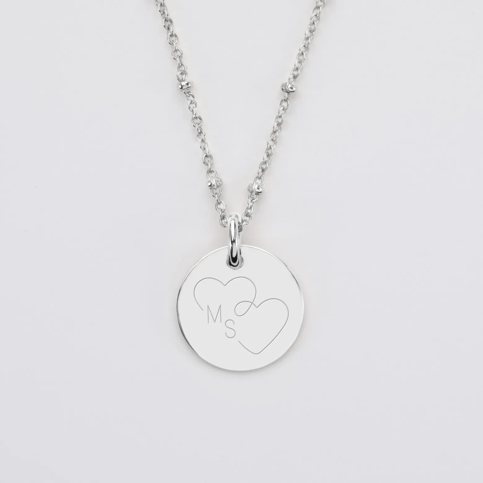 Pendentif personnalisé médaille gravée argent 15 mm - Edition spéciale mariage Coeur Infini