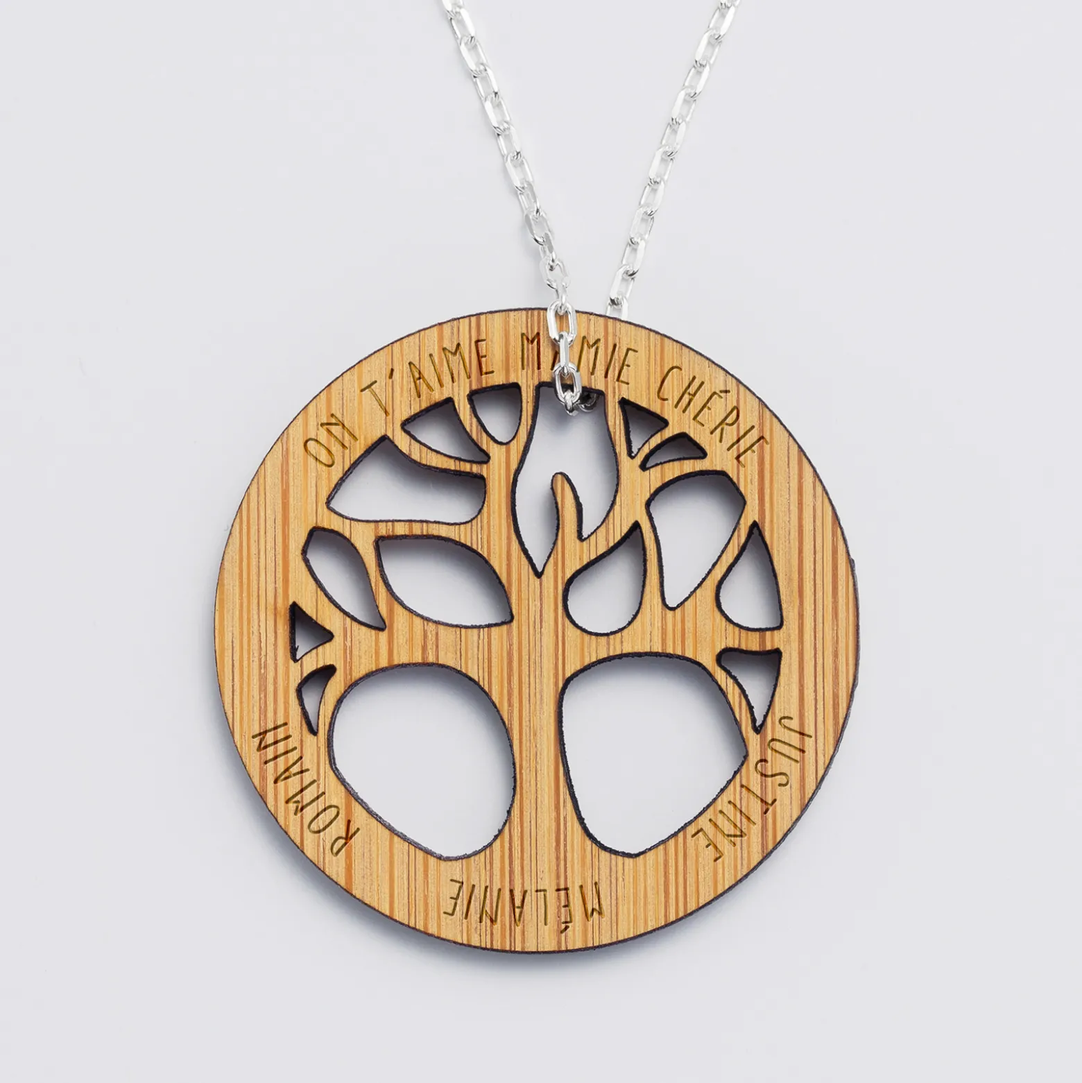 Pendentif personnalisé médaille gravée bois arbre de vie 35 mm