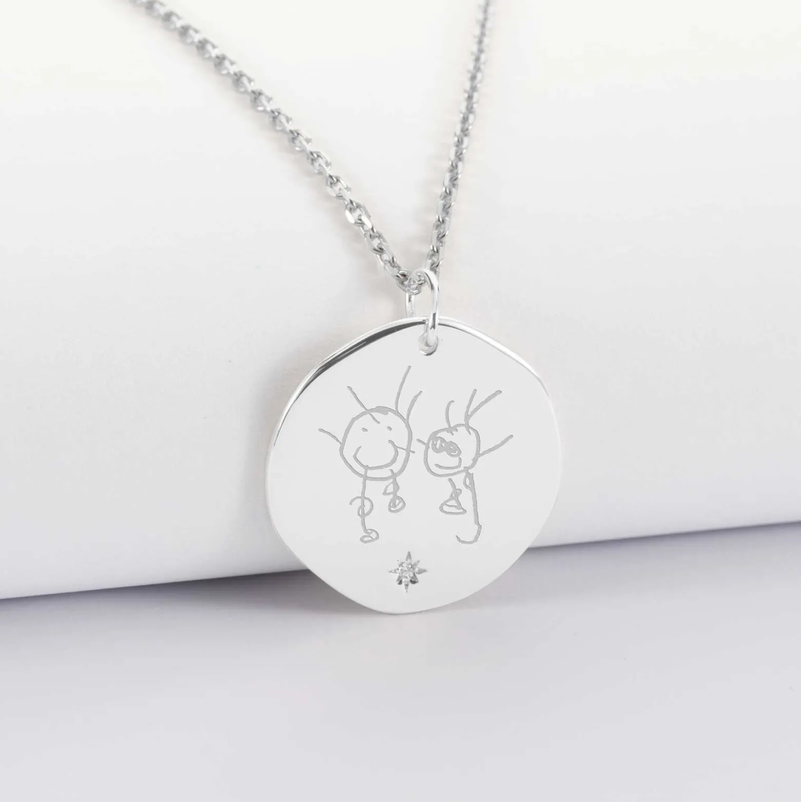 Pendentif personnalisé médaille scintillante gravée argent 20 mm