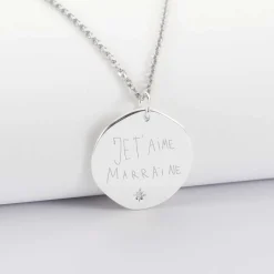 Pendentif personnalisé médaille scintillante gravée argent 20 mm