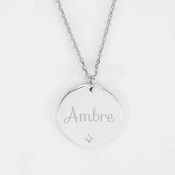 Pendentif personnalisé médaille scintillante gravée argent 20 mm