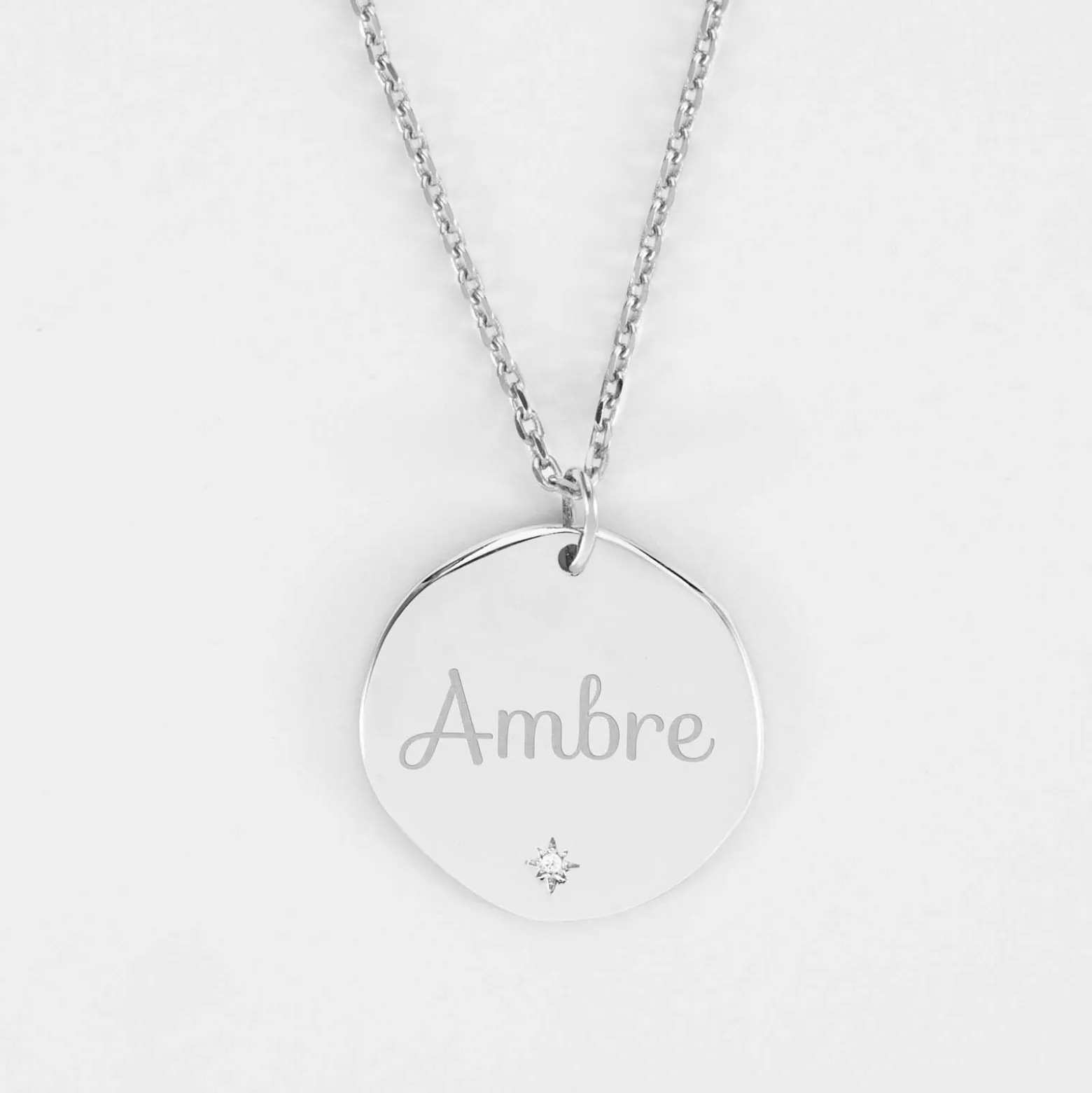 Pendentif personnalisé médaille scintillante gravée argent 20 mm