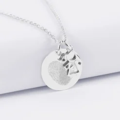 Pendentif personnalisé médaille gravée argent 19 mm et breloque petite fille zircon 12 mm
