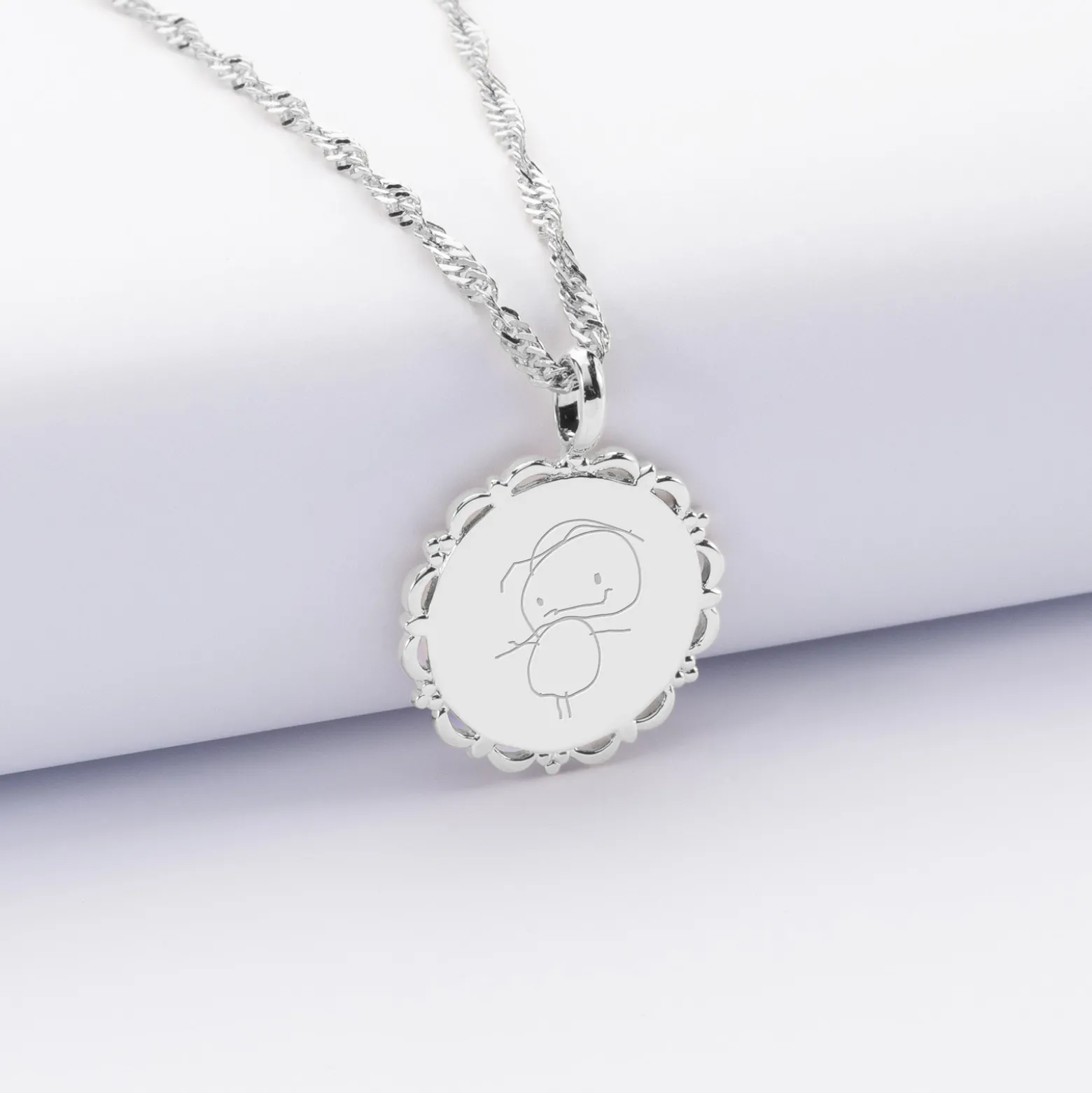 Pendentif personnalisé médaille vintage dentelée gravée argent 17 mm