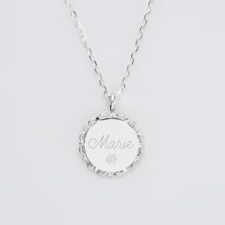 Pendentif personnalisé médaille vintage dentelée gravée argent 17 mm