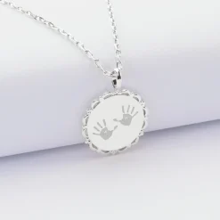 Pendentif personnalisé médaille vintage dentelée gravée argent 17 mm