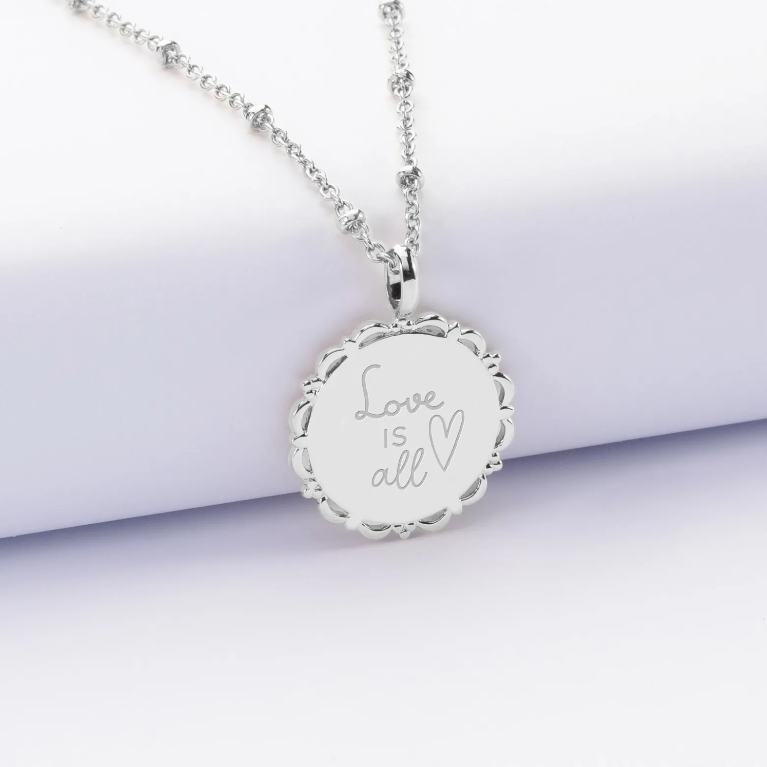 Pendentif personnalisé médaille vintage dentelée gravée argent 17 mm