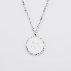 Pendentif personnalisé médaille vintage dentelée gravée argent 17 mm