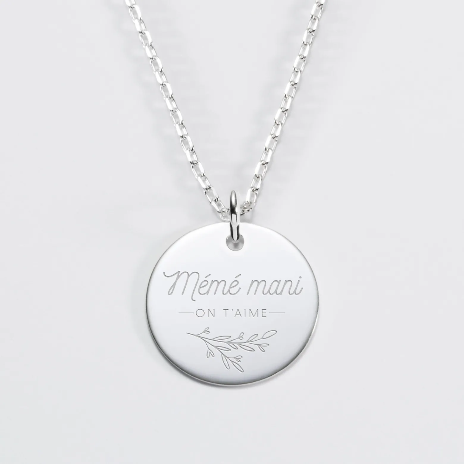 Pendentif personnalisé médaille gravée argent 19 mm - édition spéciale "Amour floral"