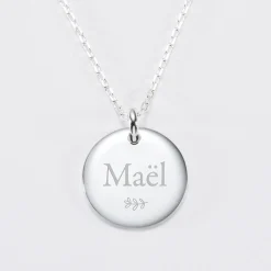Pendentif personnalisé médaille bombée gravée argent 20 mm