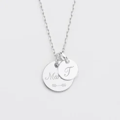 Pendentif personnalisé médaille gravée argent 15 mm et breloque ronde 10 mm
