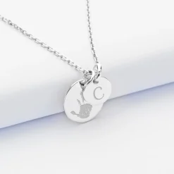 Pendentif personnalisé médaille gravée argent 15 mm et breloque ronde 10 mm