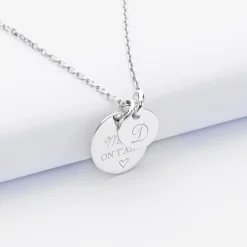 Pendentif personnalisé médaille gravée argent 15 mm et breloque ronde 10 mm