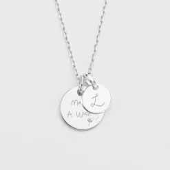Pendentif personnalisé médaille gravée argent 15 mm et breloque ronde 10 mm