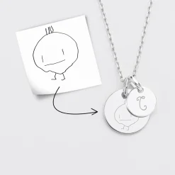 Pendentif personnalisé médaille gravée argent 15 mm et breloque ronde 10 mm