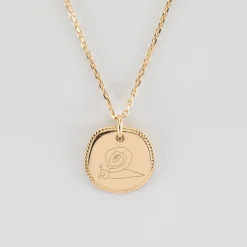 Pendentif personnalisé médaille contour tressé gravée plaqué or 17 mm
