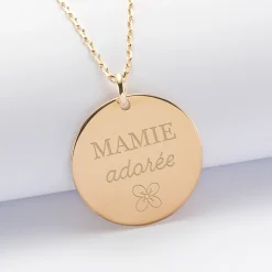 Pendentif personnalisé médaille gravée plaqué or 27 mm - Edition spéciale Mamie