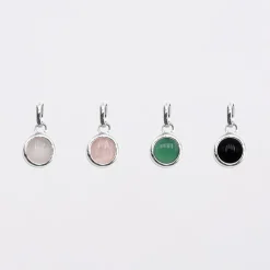 Pendentif personnalisé médaille gravée argent 10 mm et breloque pierre naturelle 8 mm
