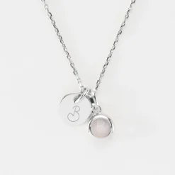 Pendentif personnalisé médaille gravée argent 10 mm et breloque pierre naturelle 8 mm