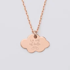 Pendentif personnalisé médaille gravée plaqué or rose nuage 20x14 mm