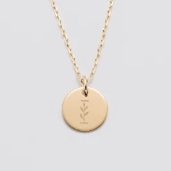 Pendentif personnalisé médaille gravée plaqué or 15 mm - édition spéciale "Alphabet floral"