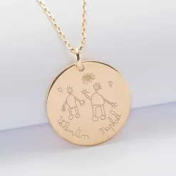 Pendentif personnalisé médaille gravée plaqué or 27 mm