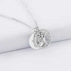 Pendentif personnalisé médaille gravée argent 15 mm et breloque arbre de vie contour torsadé 16 mm