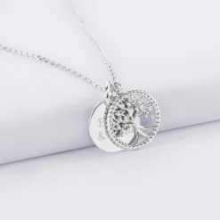 Pendentif personnalisé médaille gravée argent 15 mm et breloque arbre de vie contour torsadé 16 mm