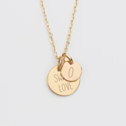 Pendentif personnalisé médaille gravée plaqué or 15 mm et breloque ronde 10 mm