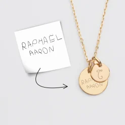 Pendentif personnalisé médaille gravée plaqué or 15 mm et breloque ronde 10 mm