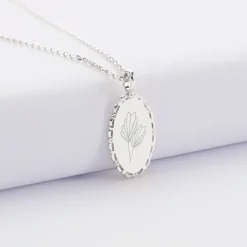 Pendentif personnalisé médaille vintage ovale dentelée gravée argent 20x13 mm - Nos petits imparfaits