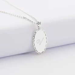 Pendentif personnalisé médaille vintage ovale dentelée gravée argent 20x13 mm - Nos petits imparfaits
