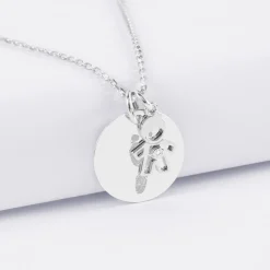 Pendentif personnalisé médaille gravée argent 19 mm et breloque petit garçon zircon 12 mm