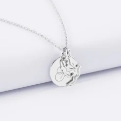 Pendentif personnalisé médaille gravée argent 15 mm et breloque colombe 18 mm