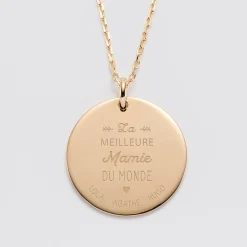 Pendentif personnalisé médaille gravée plaqué or 27 mm 