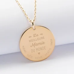 Pendentif personnalisé médaille gravée plaqué or 27 mm 