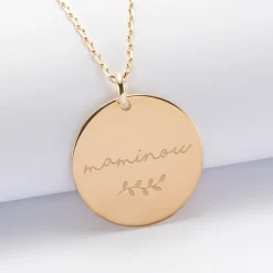 Pendentif personnalisé médaille gravée plaqué or 27 mm 