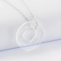Pendentif personnalisé médaille gravée acrylique cible coeur 28 mm