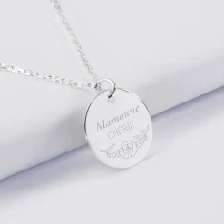 Pendentif personnalisé médaille gravée argent 19 mm - Edition spéciale Ornement floral