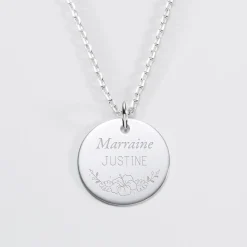 Pendentif personnalisé médaille gravée argent 19 mm - Edition spéciale Ornement floral