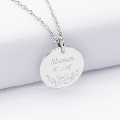 Pendentif personnalisé médaille gravée argent 19 mm - Edition spéciale Ornement floral