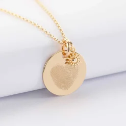 Pendentif personnalisé médaille gravée plaqué or 19 mm et breloque étoile brillante 6 mm