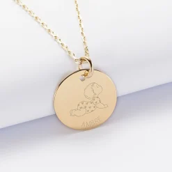 Pendentif personnalisé prénom médaille gravée plaqué or 19 mm - HappyBulle x Marie Savart