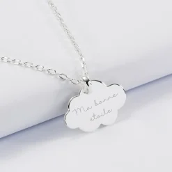 Pendentif personnalisé prénom médaille gravée argent dormeuse nuage 20x14