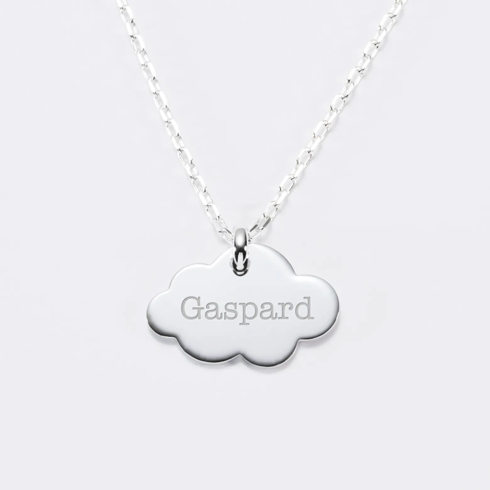 Pendentif personnalisé prénom médaille gravée argent dormeuse nuage 20x14