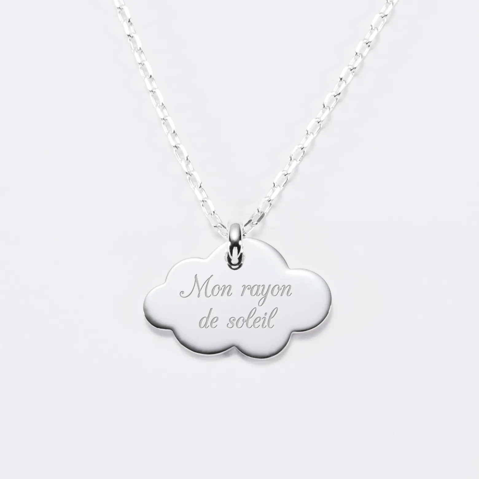 Pendentif personnalisé prénom médaille gravée argent dormeuse nuage 20x14