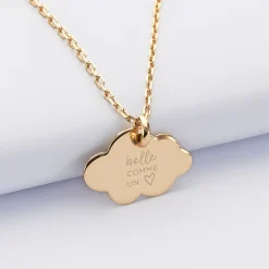 Pendentif personnalisé prénom médaille gravée plaqué or nuage 20x14 mm