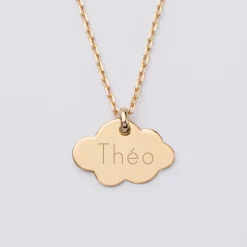 Pendentif personnalisé prénom médaille gravée plaqué or nuage 20x14 mm